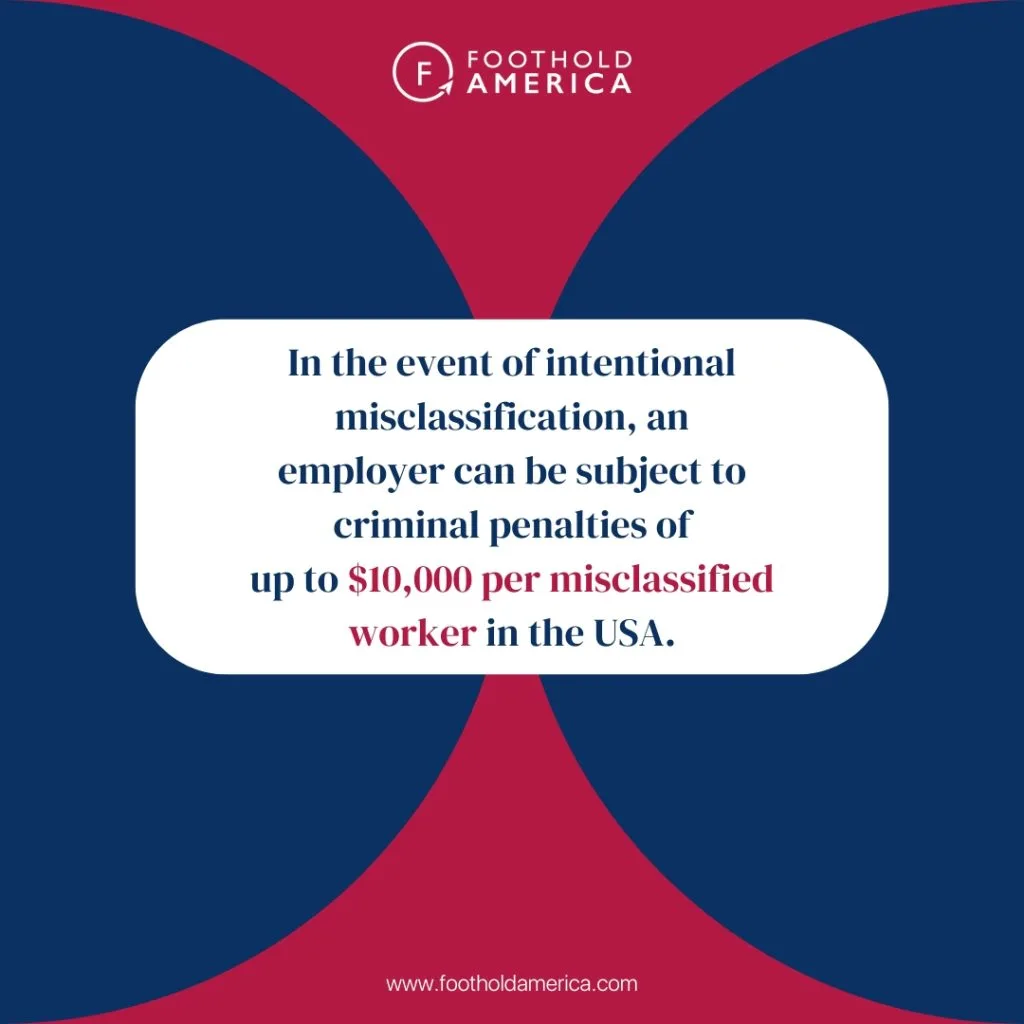 Strafen für Arbeitgeber bei falscher Einstufung von Arbeitnehmern in den USA.