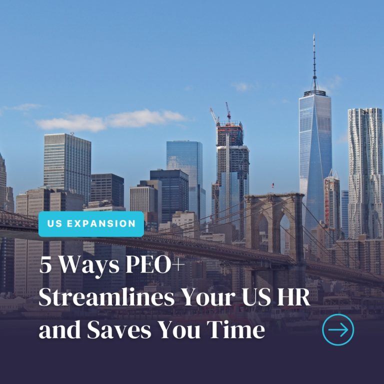 Skyline with Brooklyn Bridge, HR services advertisement.