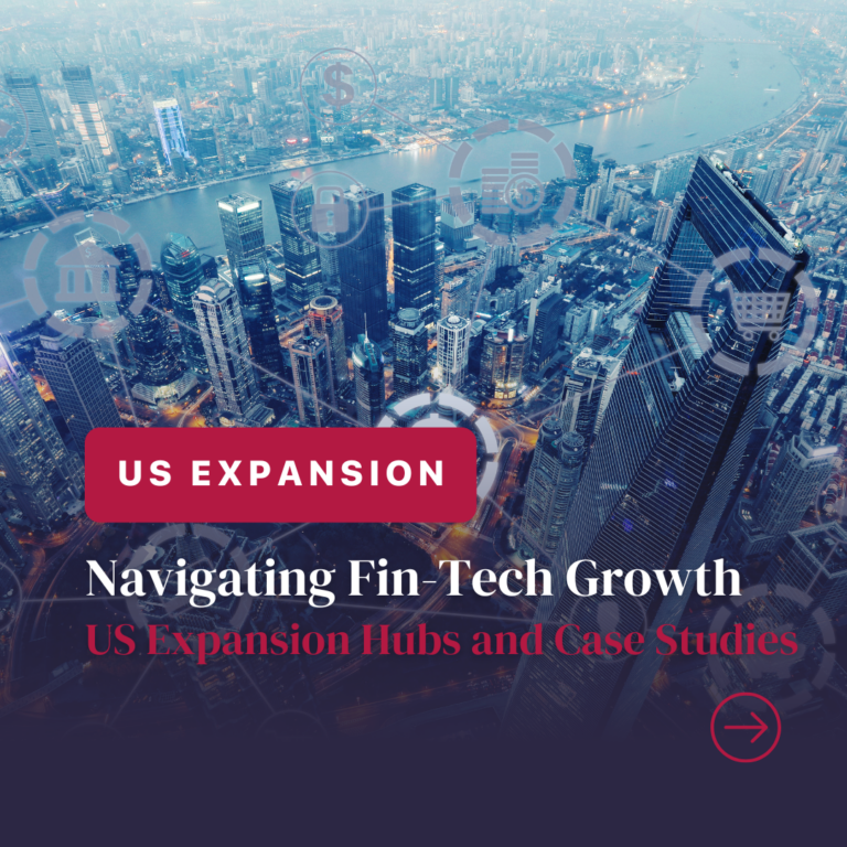 US expansion fin-tech growth guide with city skyline.