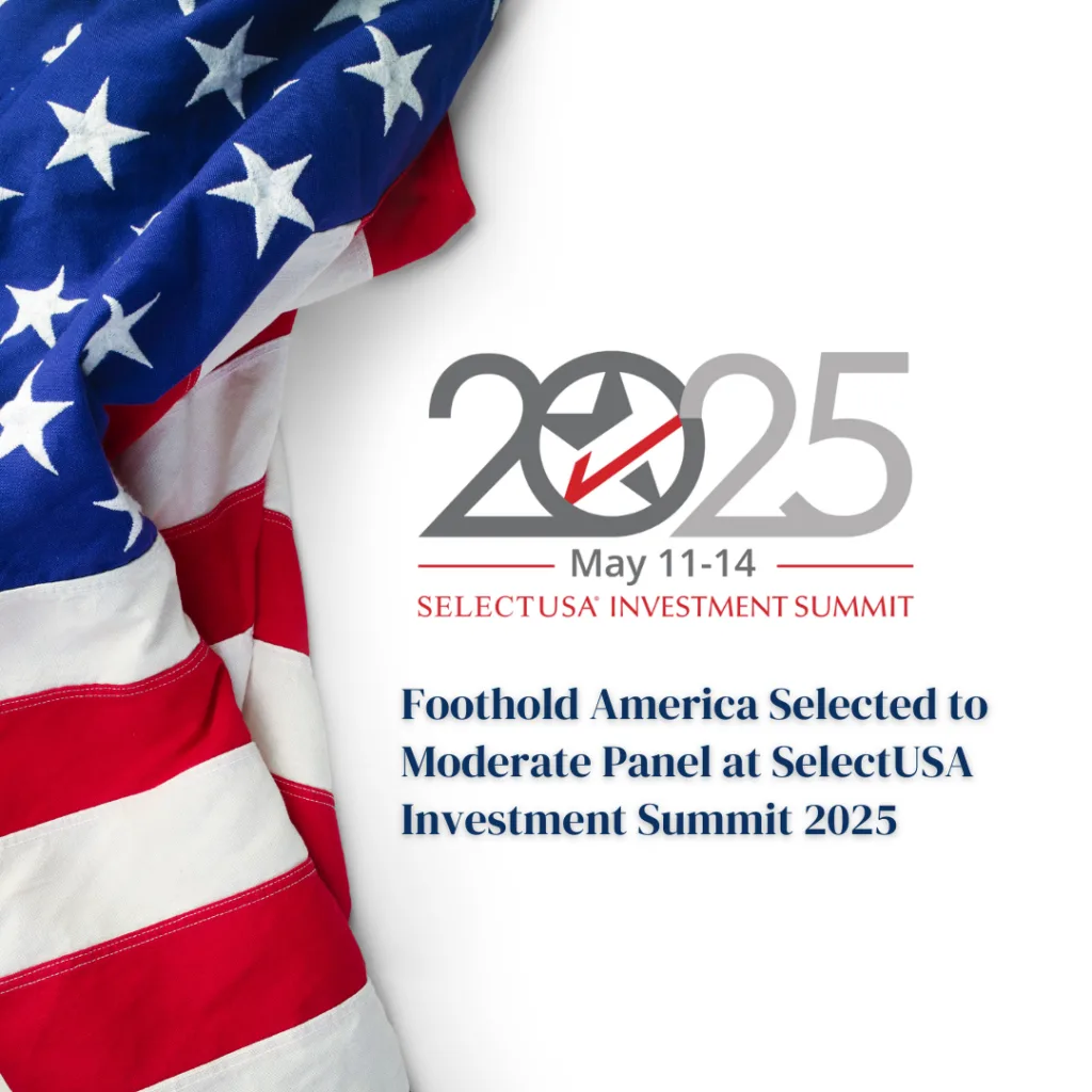 Yhdysvaltain lippu SelectUSA Investment Summit 2025 -ilmoituksella.
