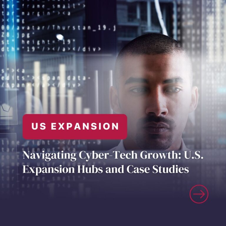 Man with cyber-tech background, text about U.S. expansion.