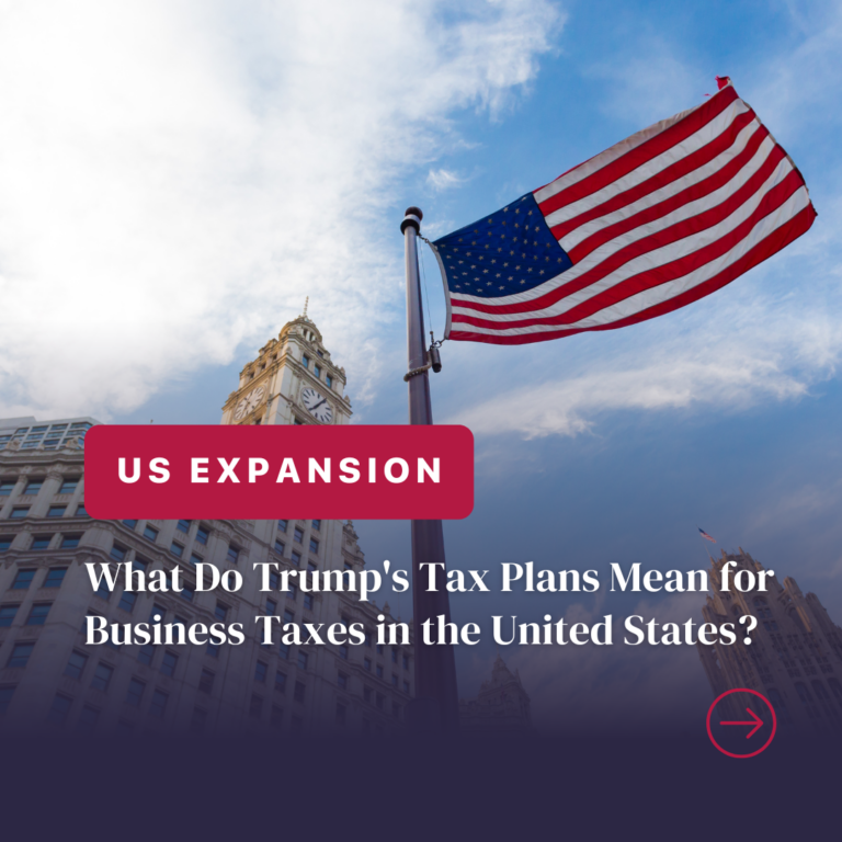 American flag and building with tax policy headline.